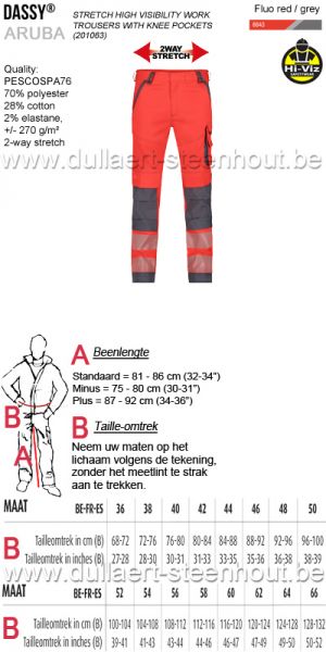 DASSY® ARUBA (201063) Signalisatie stretch werkbroek met kniezakken - fluo rood / grijs