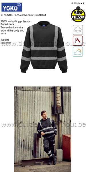 YOKO YHVJ510 Signalisatie Sweatshirt - zwart