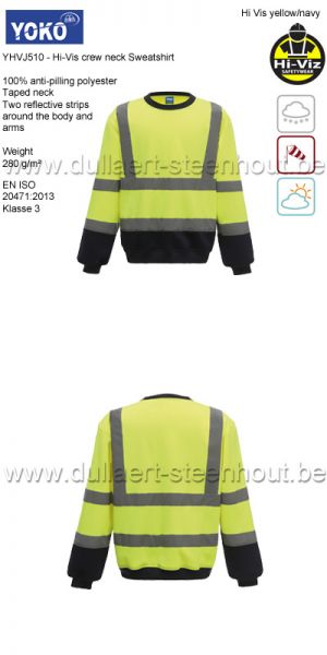 YOKO YHVJ510 Fluogele signalisatie sweatshirt / fluogele sweater - fluogeel/navy