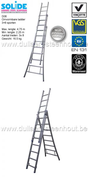 Solide Professionele omvormbare ladder 3x8 sporten - D08