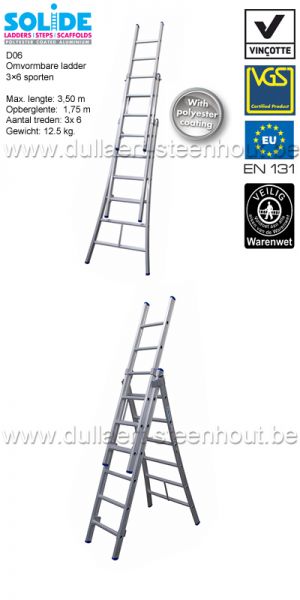 Solide Professionele omvormbare ladder 3x6 sporten - D06