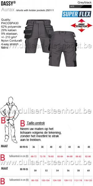 DASSY® AURAX (250111) Stretch werkshort met holsterzakken - grijs/zwart