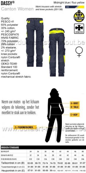 DASSY® Canton Women (201136) Stretch vrouwen werkbroek + kniezakken -  navy / fluogeel