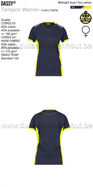DASSY® Tampico Women (710070) T-shirt voor dames - nachtblauw / fluogeel