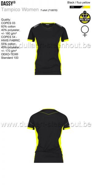 DASSY® Tampico Women (710070) T-shirt voor dames - zwart / fluogeel