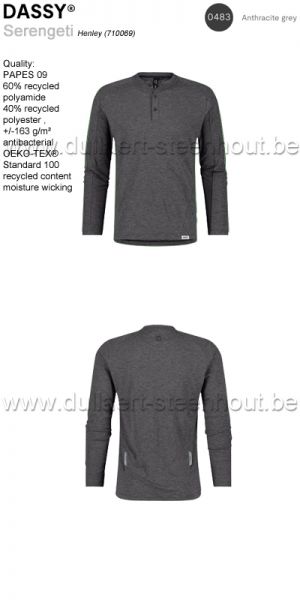 DASSY® Serengeti (710069) Henley t-shirt met lange mouwen - ANTRACIETGRIJS 0483