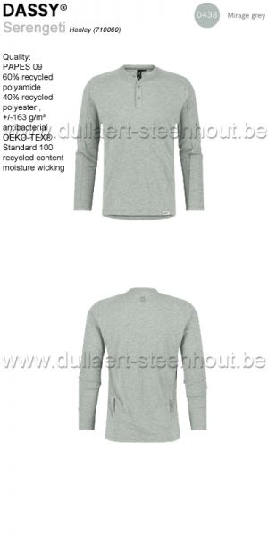 DASSY® Serengeti (710069) Henley t-shirt met lange mouwen - MIRAGEGRIJS 0438