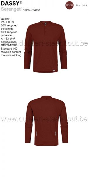 DASSY® Serengeti (710069) Henley t-shirt met lange mouwen - BAKSTEENROOD 0538