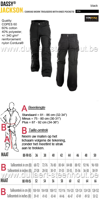 Dassy - Jackson (200596) Zwarte canvas werkbroek met kniezakken uit 60% katoen