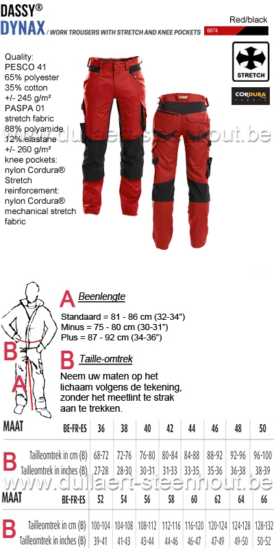 DASSY® Dynax (200980) Werkbroek met stretch en kniezakken - rood/zwart