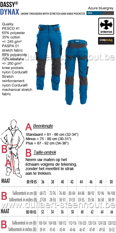 DASSY® Dynax (200980) Werkbroek met stretch en kniezakken - azuurblauw/grijs