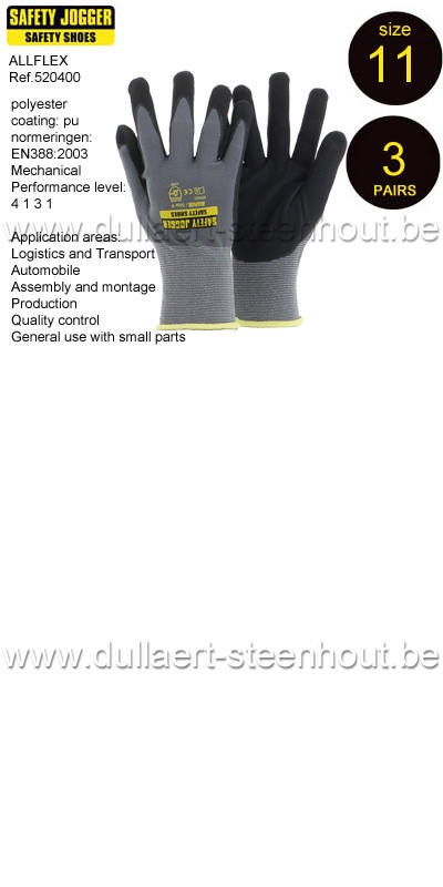 Safety Jogger - 3 PAAR naadloze Allflex handschoenen zwarte microfoamnitril coating - Maat 11