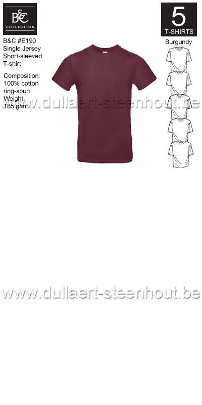 B&C - E190 T-shirt Single Jersey - burgundy - 5 STUKS PROMOTIE