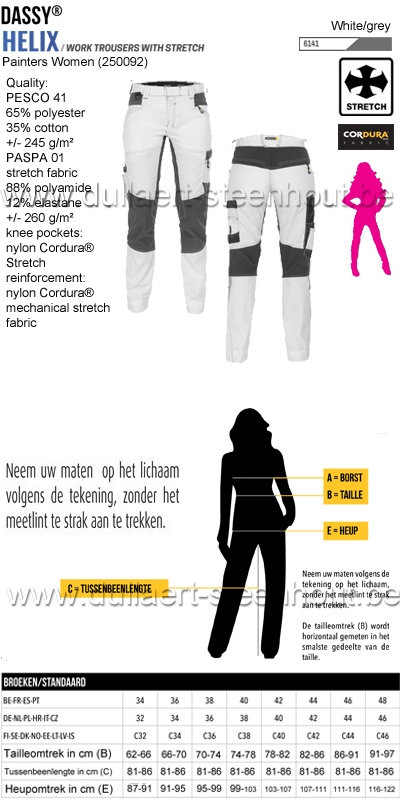 DASSY® Helix Painters Women (201024) Schildersbroek met stretch voor dames - wit/grijs