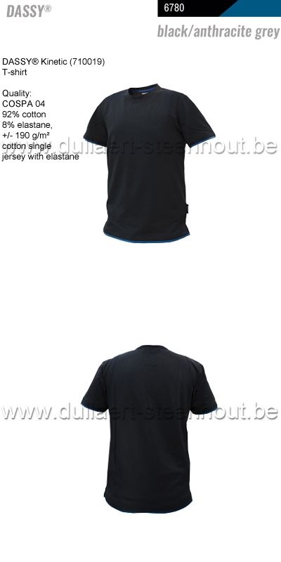 DASSY® Kinetic (710019) Tweekleurige T-shirt / hoge kwaliteit - kleurcode zwart-azuurblauw