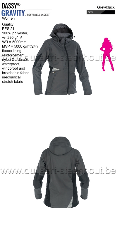 DASSY® Gravity Women (300473) Softshell jas voor dames - grijs/zwart