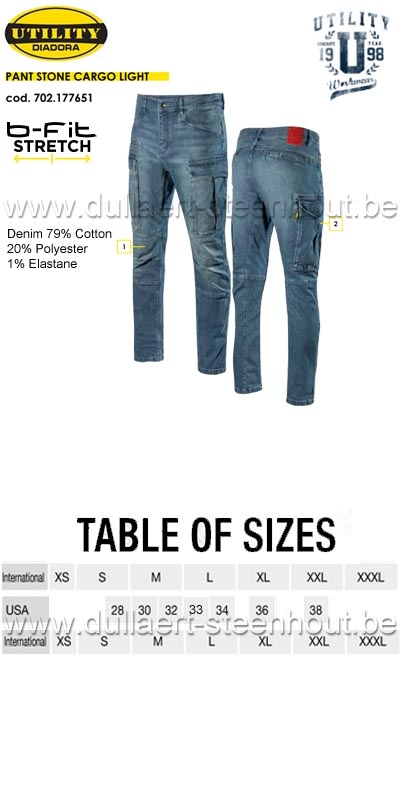 Diadora Stretch jeans werkbroek / werkspijkerbroek 702.177651 Pant stone cargo light