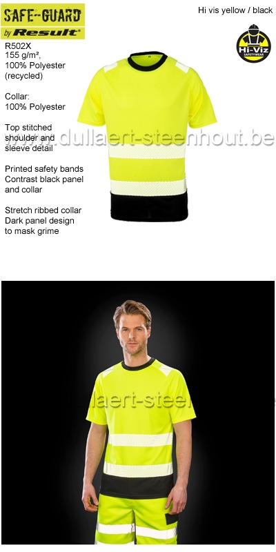 Result R502X Hi-Vis t-shirt fluogeel/zwart - Recycled Safety T-Shirt  