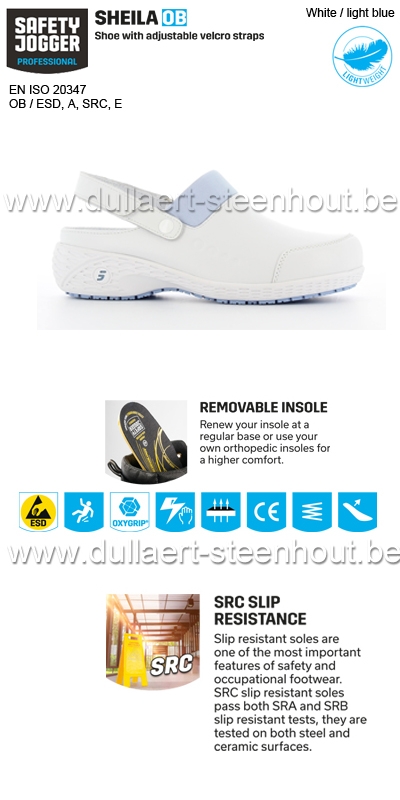Safety Jogger SHEILA OB Schoen met verstelbare velcro - white / light bleu
