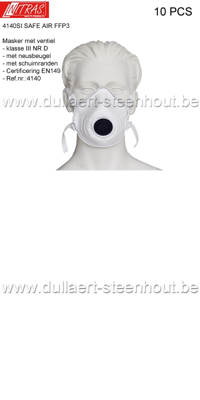 Nitras 4140SI SAFE AIR  FFP3 mondmaskers met ventiel en neusbeugel - 10 STUKS