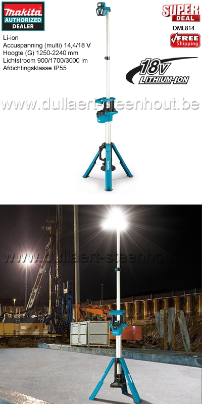 Makita  Accu bouwlamp / accu werflamp op statief LXT spot/area DML814 met 3000 Lumen 