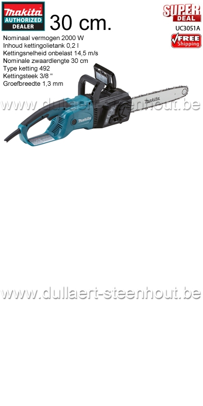 Nieuwe aankomst merk Monteur Dullaert-Steenhout Ninove | Makita Elektrische kettingzaag 30cm 2000W  UC3051A