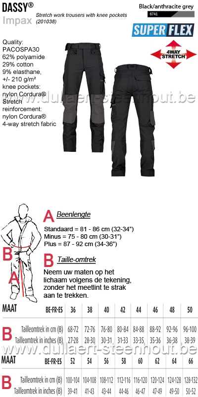 Dullaert-Steenhout | DASSY® Impax Stretch werkbroek met kniezakken - zwart/antracietgrijs