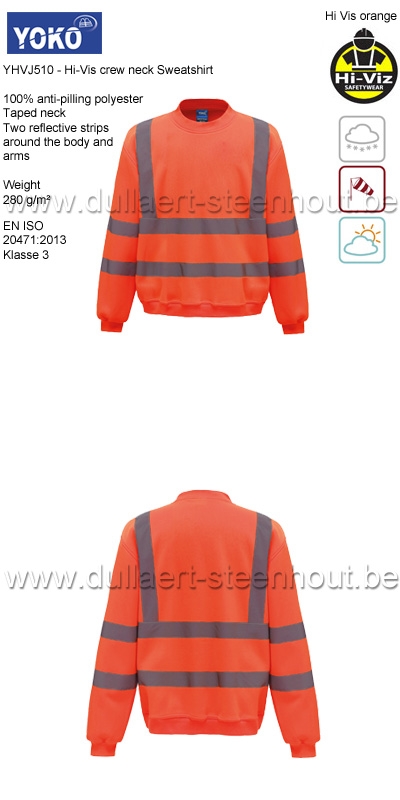 YOKO YHVJ510 Fluo oranje signalisatie sweatshirt / fluo oranje sweater
