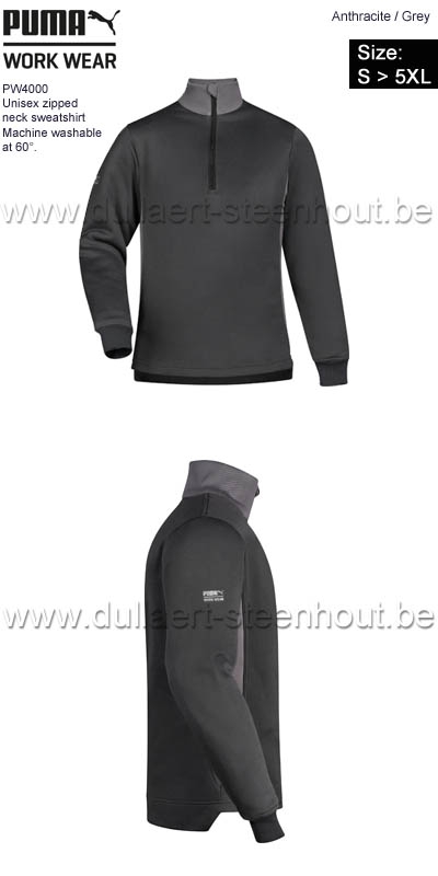 Puma workwear PW4000 - Unisex werksweater met ritskraag - Antracite/grey