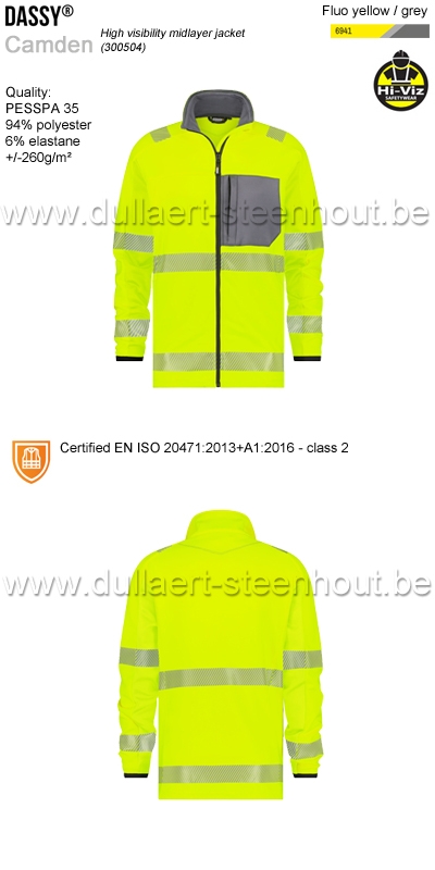 DASSY® Camden (300504) Hoge zichtbaarheids midlayer jacket - fluogeel/grijs