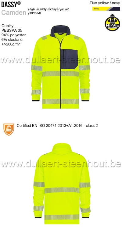 DASSY® Camden (300504) Hoge zichtbaarheids midlayer jacket - fluogeel/navy